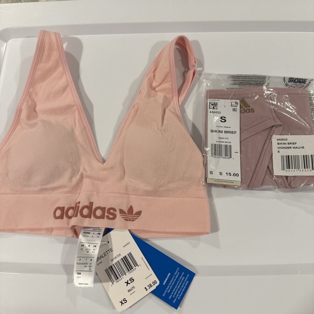 Adidas Bralette Women’s XS- Light Pink, - Bundle With Small Bikini Brief, New